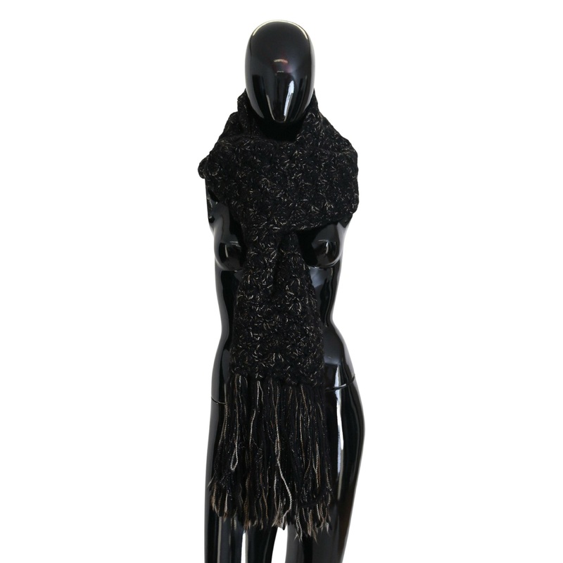 Dolce & Gabbana Black Wool Knitted Wrap Foulard Fringe Scarf | Fruugo SG