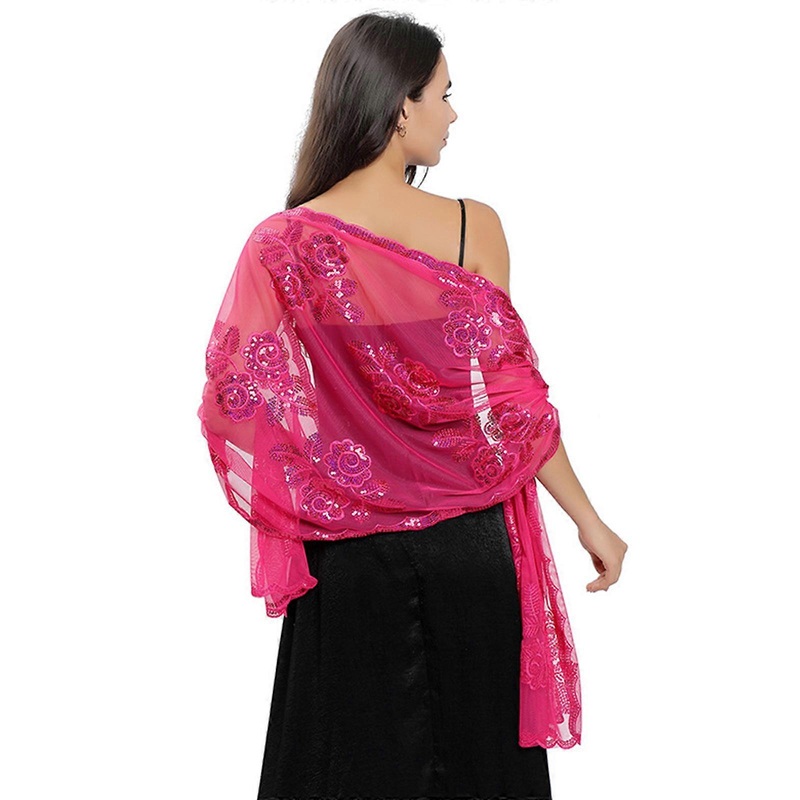 Glittering Peony Design Sheer Scarf for Formal Wear Wrap Shawl Supplies for Adults Female Costume Practical Accessory  Rose Red | Fruugo SG