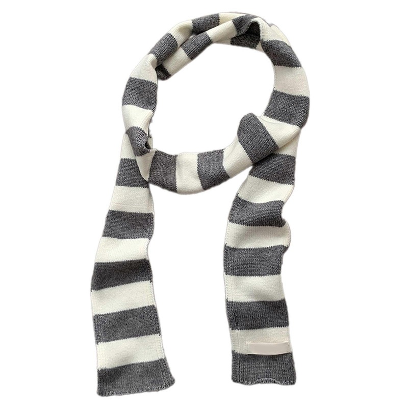 Handmade Knitted Striped Scarf for Female Girl 2000s Long Neck Scarf Spring Autumn Narrow Thin Scarf Harajuku Neck Wear  gray | Fruugo SG