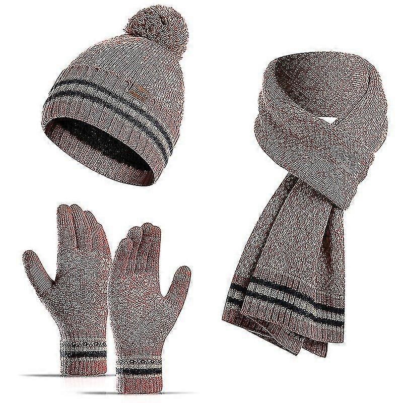 Women Scarf Gloves Hat Set Print Beanie Hat Scarf Touch Screen Gloves Soft Warm Cap | Fruugo SG