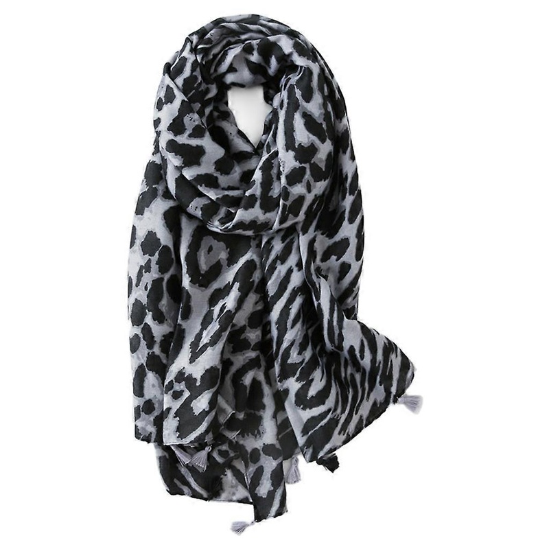180x90cm Women Vintage Leopard Print Cotton Scarf Contrast Color Tassels Lightweight Autumn Oversized Large Shawl Wrap  Gray | Fruugo SG