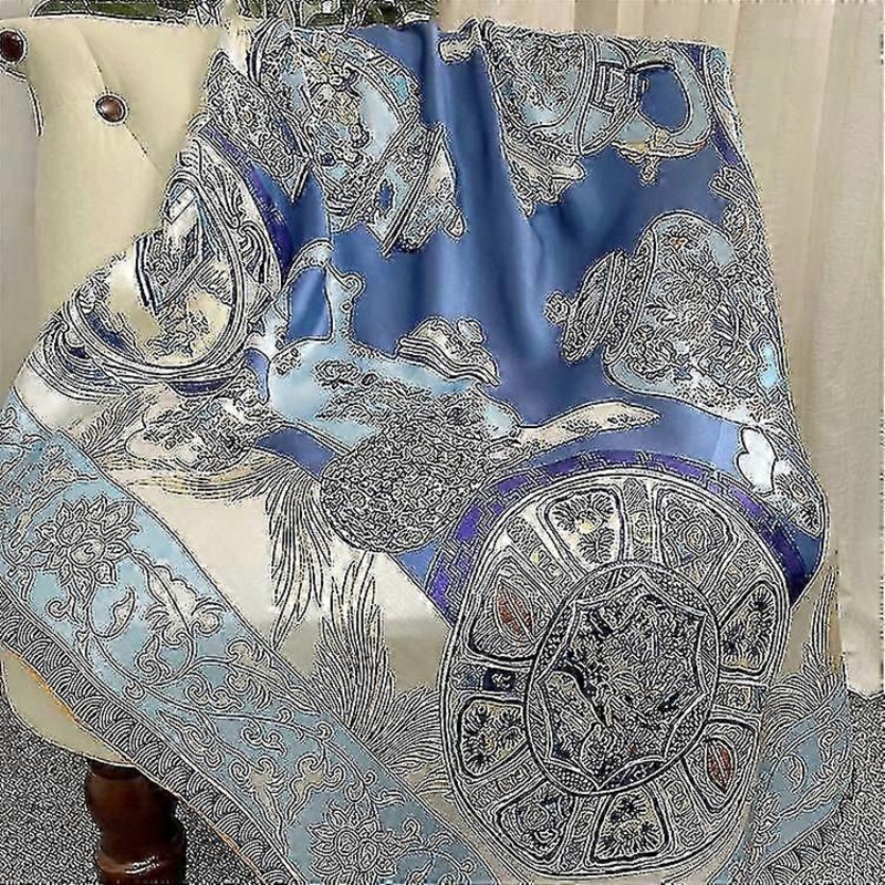 96% Mulberry Silk Scarf Large Square Blue And White Porcelain Crepe Catin Crape A | Fruugo SG