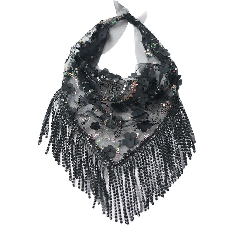 Bandana Head Scarf Headwear Rhinestones Tassels Scarves Sexy Neckerchief Bandana Head Wrap Beautiful Rhinestones  black flowers | Fruugo SG