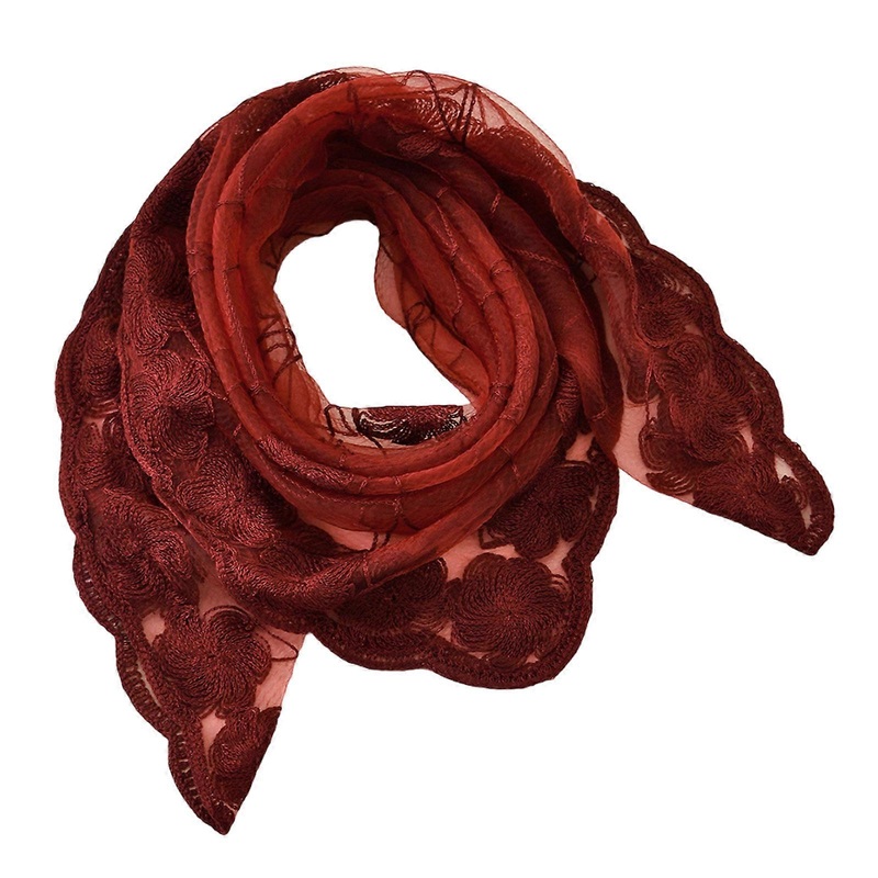 Elegant Embroidery Flower Head Scarf Squre Bandana Scarf Headpiece For Women Fashion Accessories Sheer Headwear  Burgundy | Fruugo SG
