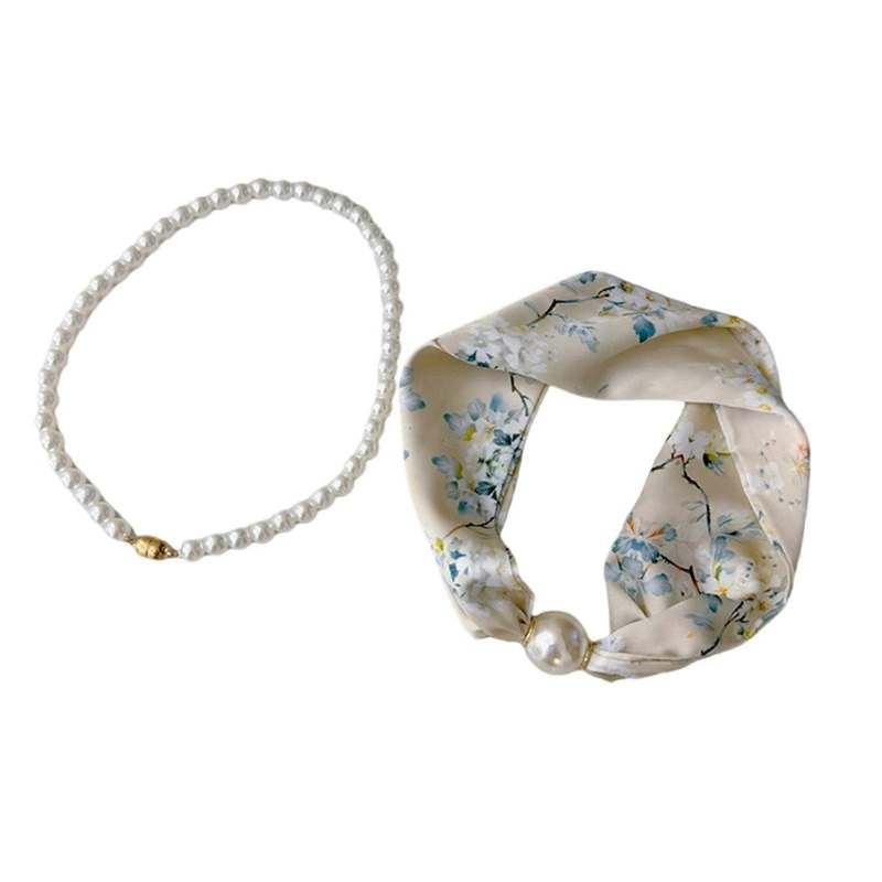 Fashion Pearls Silk Scarf Set Neck Protecting Small Scarves Versatiles Silk Scarf During Special Event | Fruugo SG
