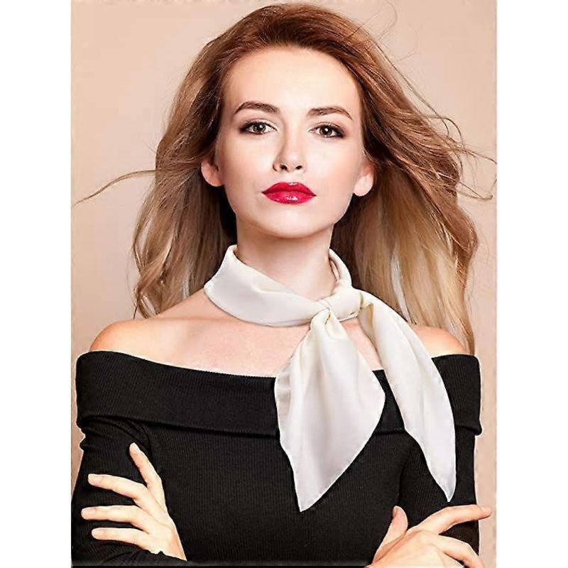 Women’s Fashion Soft Large Satin Square Chiffon Polyester Scarf Set Head Neck Multiuse Solid Colors Available-White | Fruugo SG