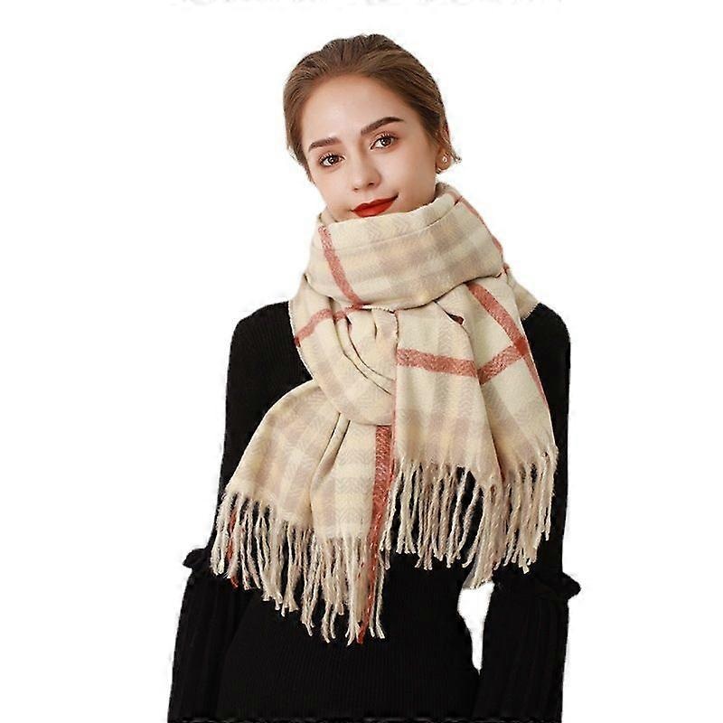 Women Scarves Winter Long Soft Warm Tartan Check Wraps Wool Spinning Tassel Shawl Stole Scarf Ladies,Beige | Fruugo SG