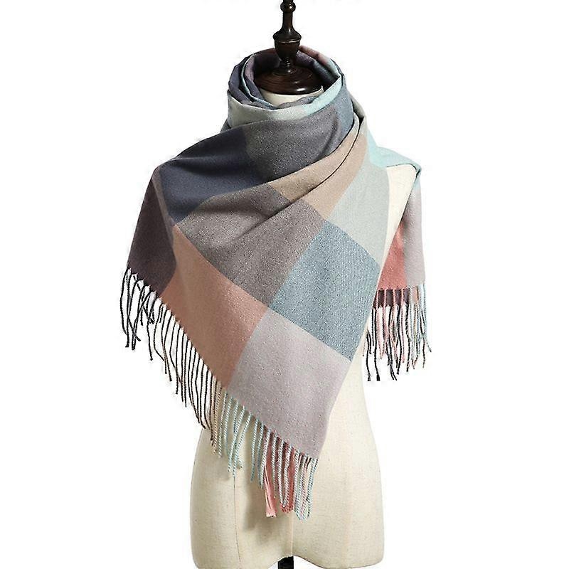Women Scarves Winter Long Soft Warm Tartan Check Wraps Wool Spinning Tassel Shawl Stole Scarf Ladies,Blue and PInk | Fruugo SG