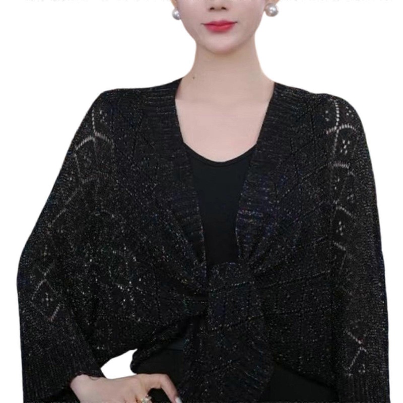 Breathable Knitted Shoulder Wrap for Women Shawl for Summer Outings and Everyday Use in Classical Solid Color  Black | Fruugo SG