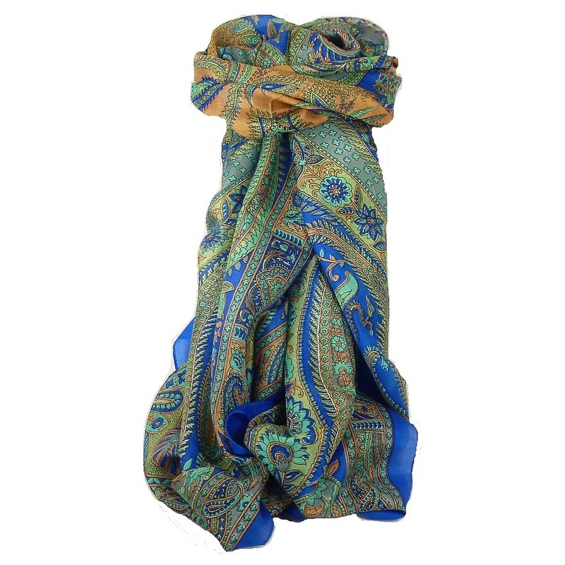 Classic Paisley Long Scarf Mulberry Silk Charan French Blue by Pashmina & Silk | Fruugo SG
