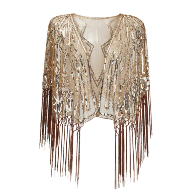 Decorative Sequined Fringe Shawl Elegant Party Cover Up Fashionable Women’s Tassels Capelet Formal Clothing Accessory  Coffee | Fruugo SG