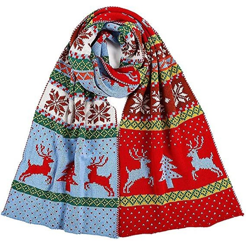 Head Scarfs,women’s Autumn Winter Cold-proof Scarf Xmas Red Thick Knitted Striped Snowflake Reindeer Christmas Tree Jacquard Warm Soft Cashmere Touch  | Fruugo SG