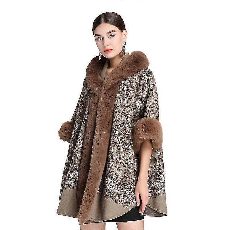 Jacquard Hooded Shawl With Fur Collar | Fruugo SG