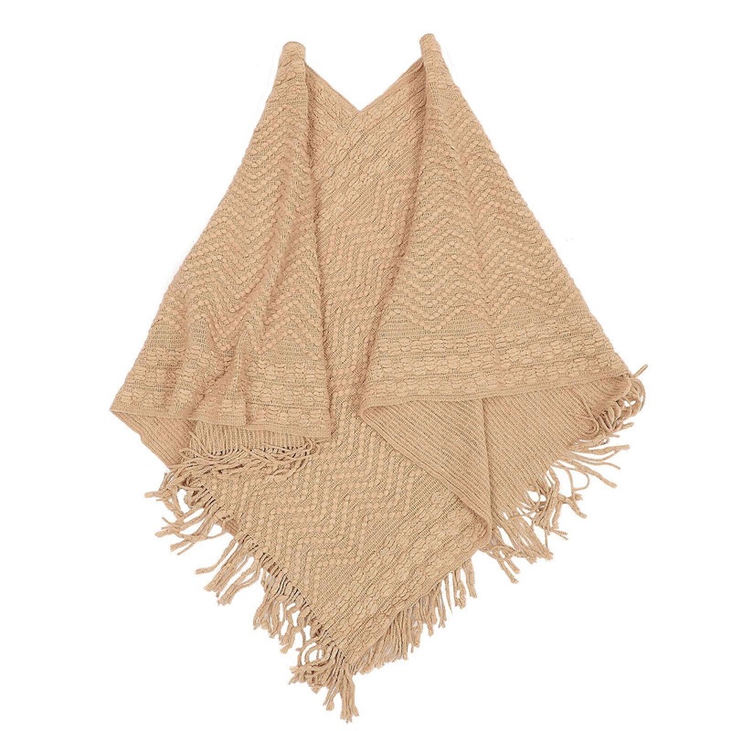 Knitted Poncho Winter Shawl Wrap Clothing Accessory Khaki 85X80CM Woolen Yarn Warmth 1Pcs | Fruugo SG