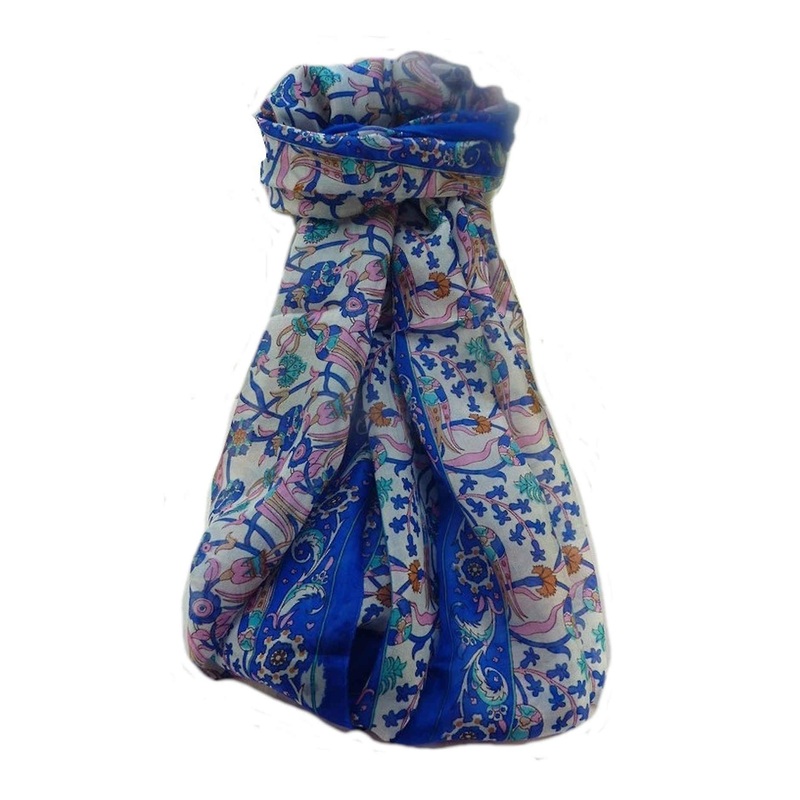 Mulberry Silk Traditional Long Scarf  Karwan French Blue by Pashmina & Silk | Fruugo SG