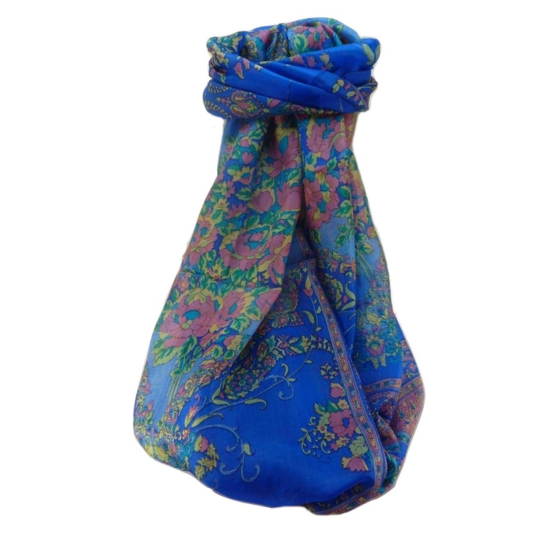 Mulberry Silk Traditional Long Scarf  Sabita Blue by Pashmina & Silk | Fruugo SG