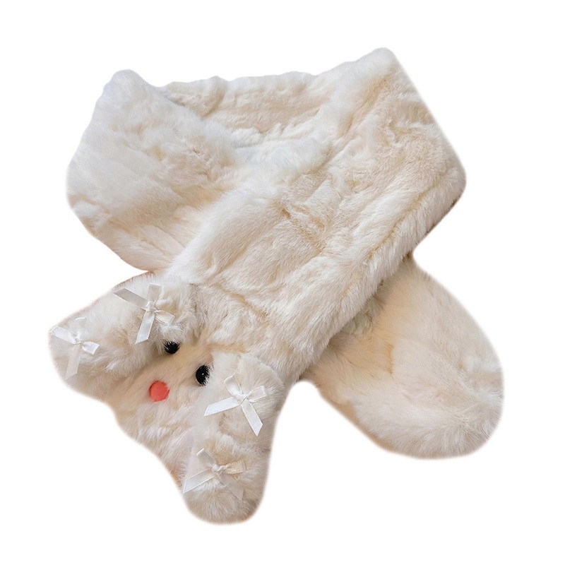 Women Bowknot Scarf Furred Small Warm Collar Furry Neck Warmer Neckerchief Collar Autumn Winter Neck Scarf  Milky white | Fruugo SG