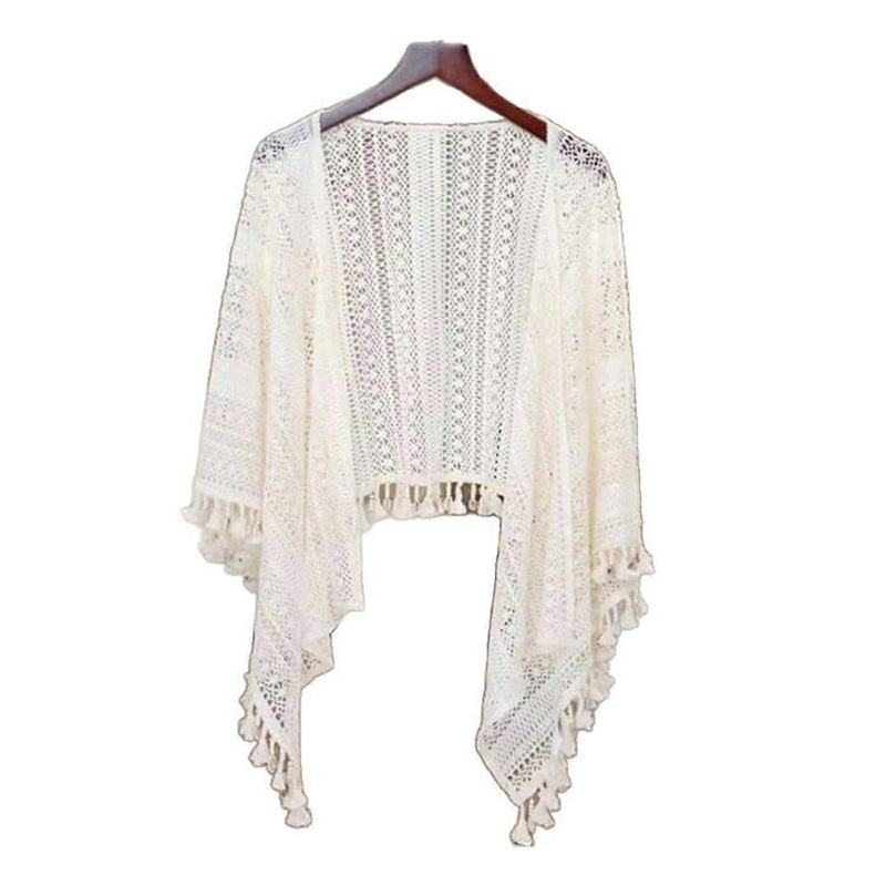 Women Breathable Hollowed Shawl Fringed Cardigan Shoulder Wrap for Spring and Autumn Everyday Wear Air Conditioning Room  Beige | Fruugo SG