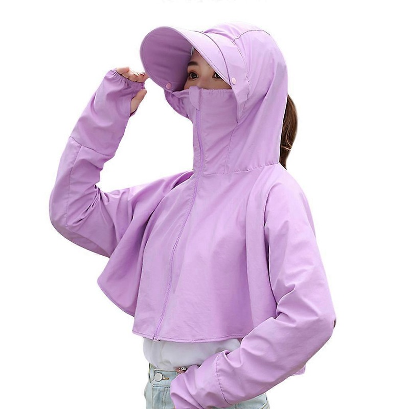 Women Sunscreen Protective Cap with Removable Neck Cover Long Sleeve Hood Shawl  Purple | Fruugo SG