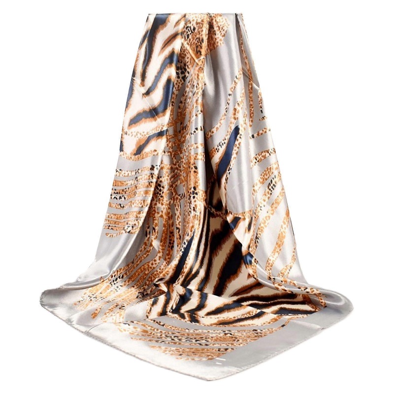 90x90cm Fashion Striped Leopard Print Scarf Luxury Women Silk Satin Hijab Scarf  Gray | Fruugo SG