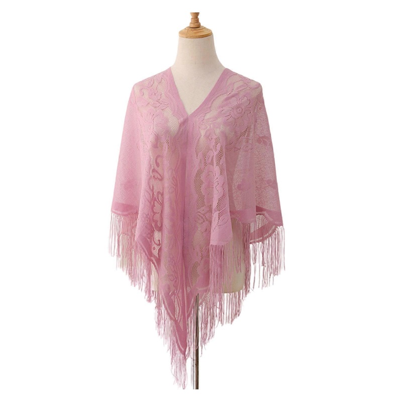 Elegant Lace Fringed Shawl Breathable Hollowout Designs Shoulder Wrap Perfect for Spring and Outdoor Activity Fashion  Pink leather | Fruugo SG