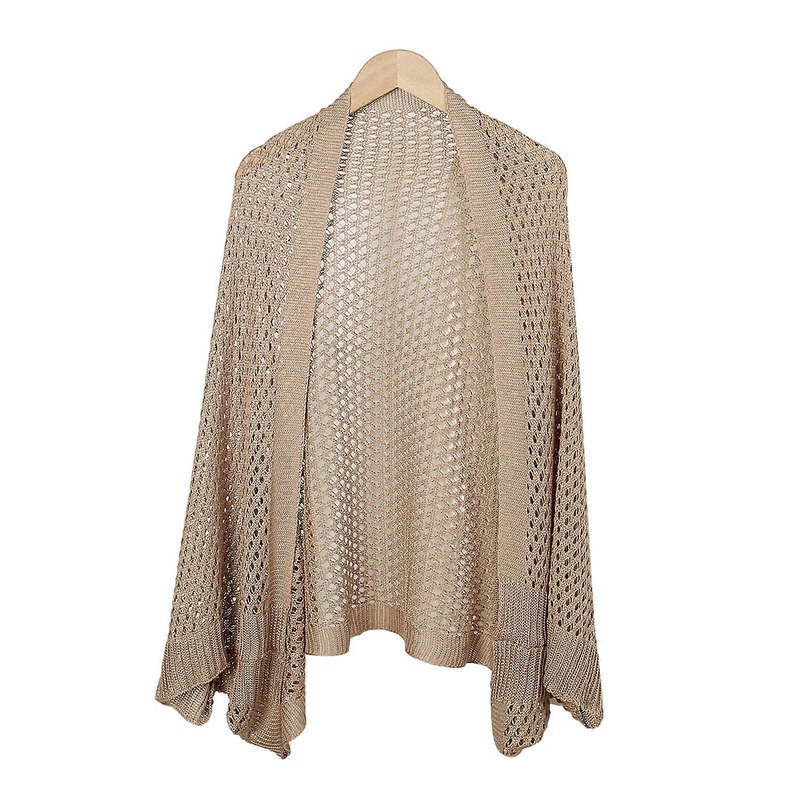 Fashion Women Solid Color Hollow Knit Shawl Cardigan Shrug Batwing Sleeve Open Front Casual Loose Sweater Coat Outerwear  Camel | Fruugo SG