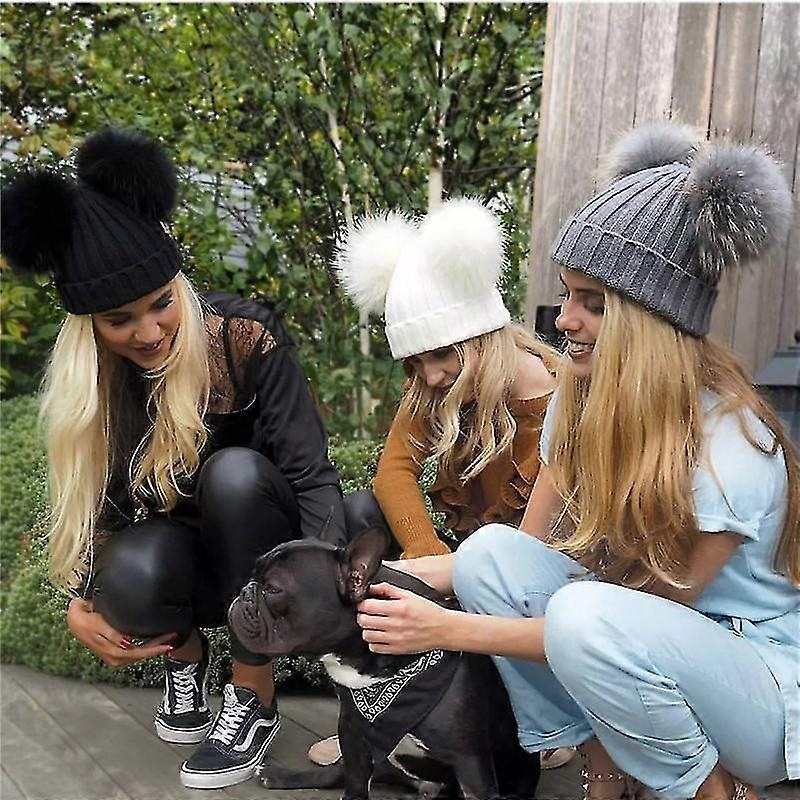 2022 New Double Natural Pom Poms Hat Girls Boys Winter Warm Fur Pompom Ball Knitted Beanies Hat Skullies Beanies Cotton Bonnet | Fruugo SG