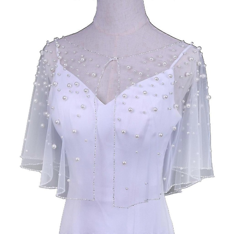 Bridesmaid Capelet Shrug for Party Evening Wedding Wraps Tulle Capes Pearl Beads Shawls with Delicate Beads Embroidery | Fruugo SG