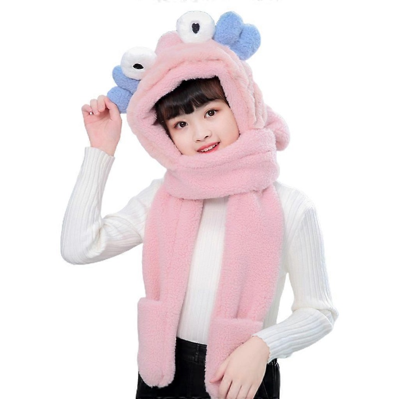Kids Winter Warm 3 In 1 Cute 3D Crab Leg Faux Fleece Hooded Scarf Hat Gloves Set  Pink | Fruugo SG
