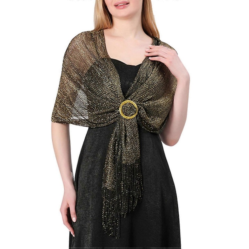 Ladies Shawl See-through Tassel Thin Solid Color Lightweight Sparkling with Buckle Bride Bridesmaid | Fruugo SG