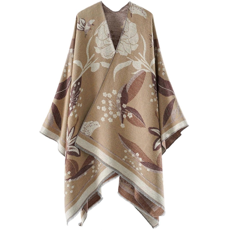 Large Warm Shawl Wrap Open Front Floral Pattern Winter Accessory Casual Crop Floral Pattern Thick Oversized Shawl  khaki | Fruugo SG