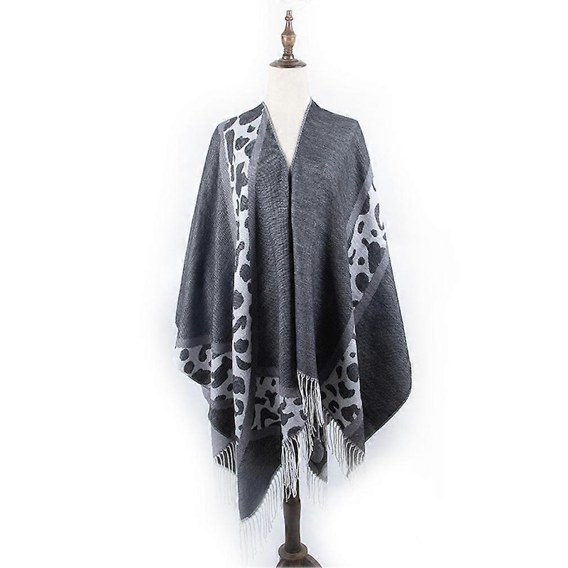 Leopard Print Shawl Scarf Open Front Poncho Winter Cardigant with Tassel for Lady | Fruugo SG