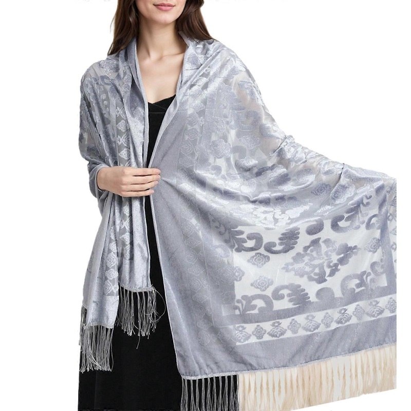 Luxurious Shawl for Women Lady Evening Dress Shoulder Wrap Multifunctional Long Tassels Scarf with Unique Embroidery  Gray | Fruugo SG