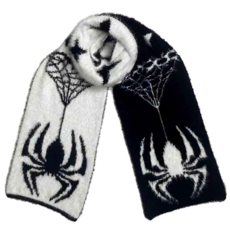 2000s Punk Long Scarf for Women Girl All Matching Skull Cats Pattern Scarf Double Sided Reversible Scarf Knitted Neckwear | Fruugo SG
