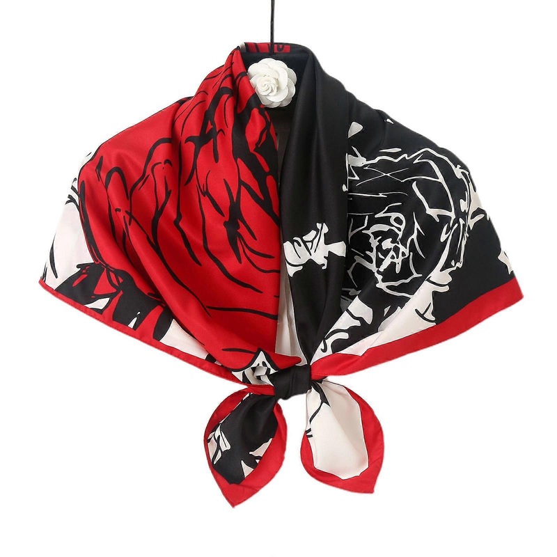 90x90cm Fashion Plant Rose Flower Printed Scarf Luxury Women Satin Hijab Scarf  Red | Fruugo SG