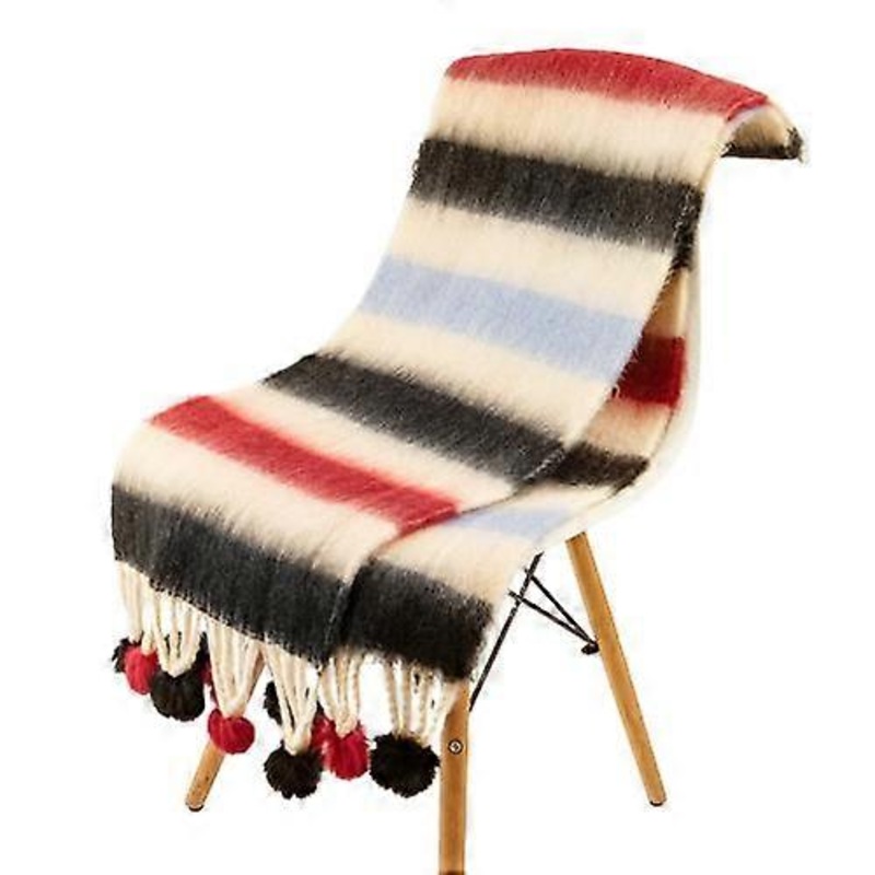 Autumn and winter imitation cashmere colorful knitted scarf rabbit fur ball tassel warm and cold-proof striped splicing multi-color scarf | Fruugo SG