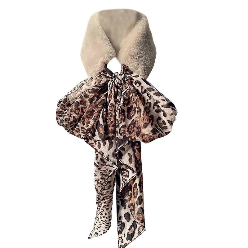 Fashion Leopard Print Ribbon Patchwork for Women Furry Plush Collar Scarf Neck Warmer Girl Elegant Long Silk Neckerchief  Apricot | Fruugo SG
