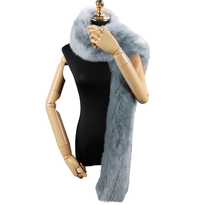 Furry FoxFur Long Scarf for Girls Women Winter Neck Warmer Solid Color Selfie Neck Wrap Warm Plush Shawl Casual Collar  Light Grey | Fruugo SG