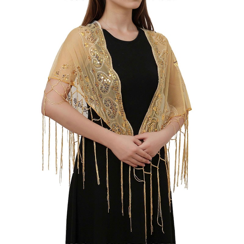 Glittering Party Ponchos Embellished Tulle Wrap Shawl Mesh Shawl Beaded Styles for Trendy Women’s Wardrobe  Gold | Fruugo SG