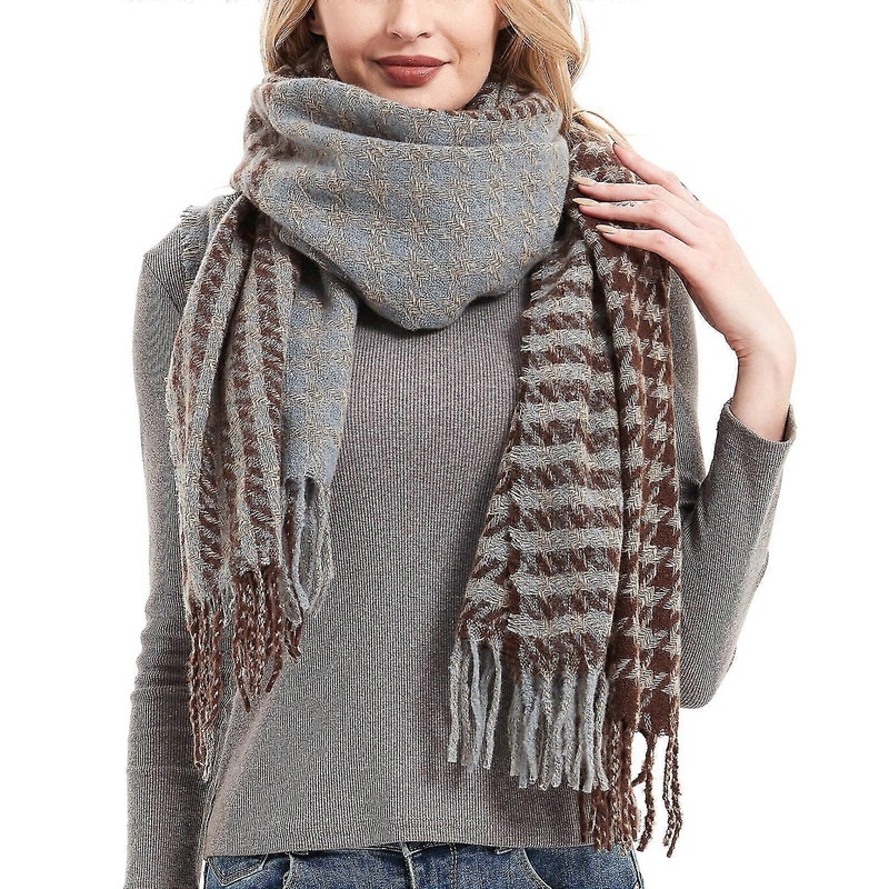 Women’s Fashion Winter Warm Scarf Houndstooth Scarf Tassel Knitted Scarf Thicken Long Shawl | Fruugo SG