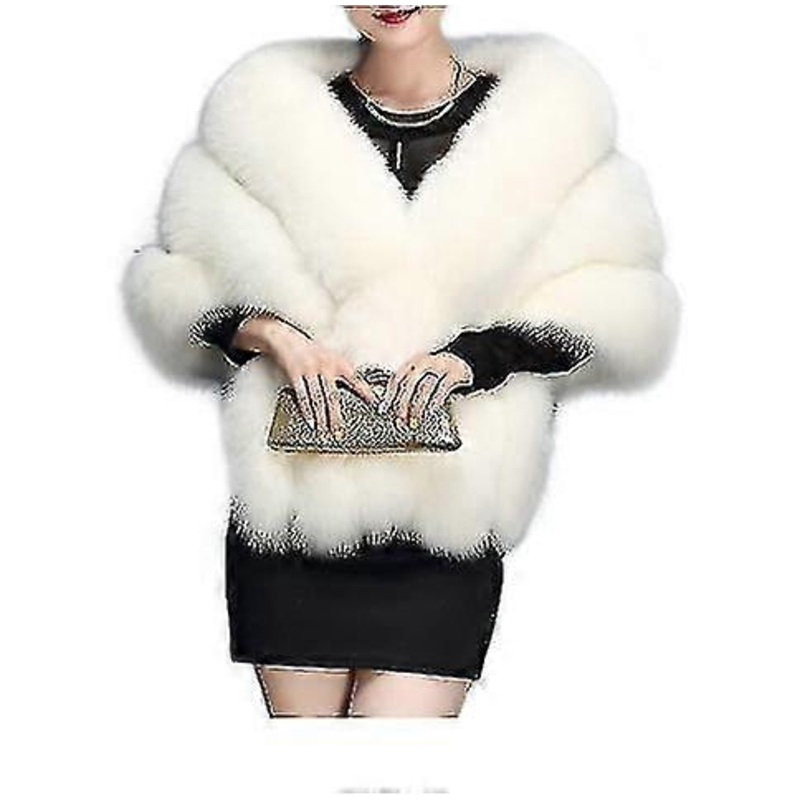 Women’s Luxury Party Faux Fox Fur Long Shawl Cape Winter | Fruugo SG