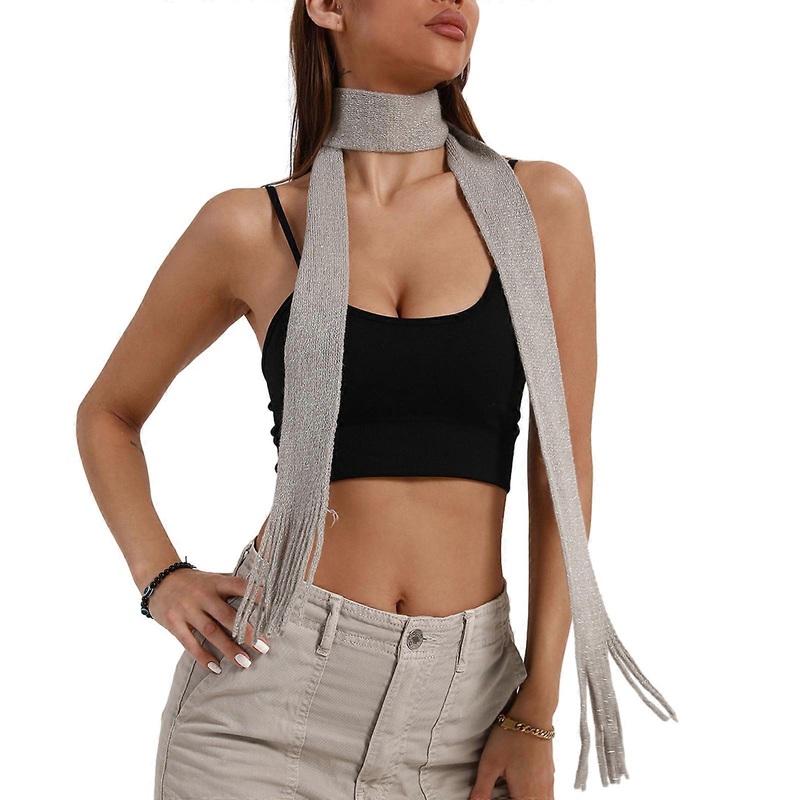 Women Skinny Scarf Thin Blingbling Belt Long Tie Scarf Bag Handle Wrap Choker Subculture Scarf for Y2K Style  Gray | Fruugo SG