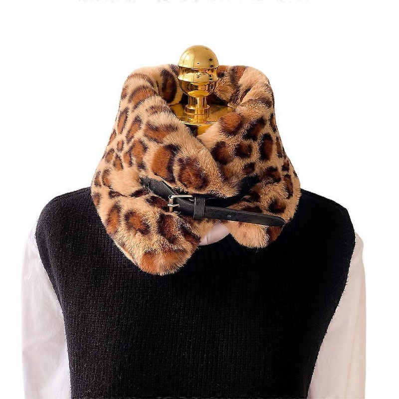 Women Winter Warm Fluffy Plush Collar Scarf Leopard Print Neckerchief with Adjustable Buckle Belt Thermal Shawl Wrap  Camel | Fruugo SG