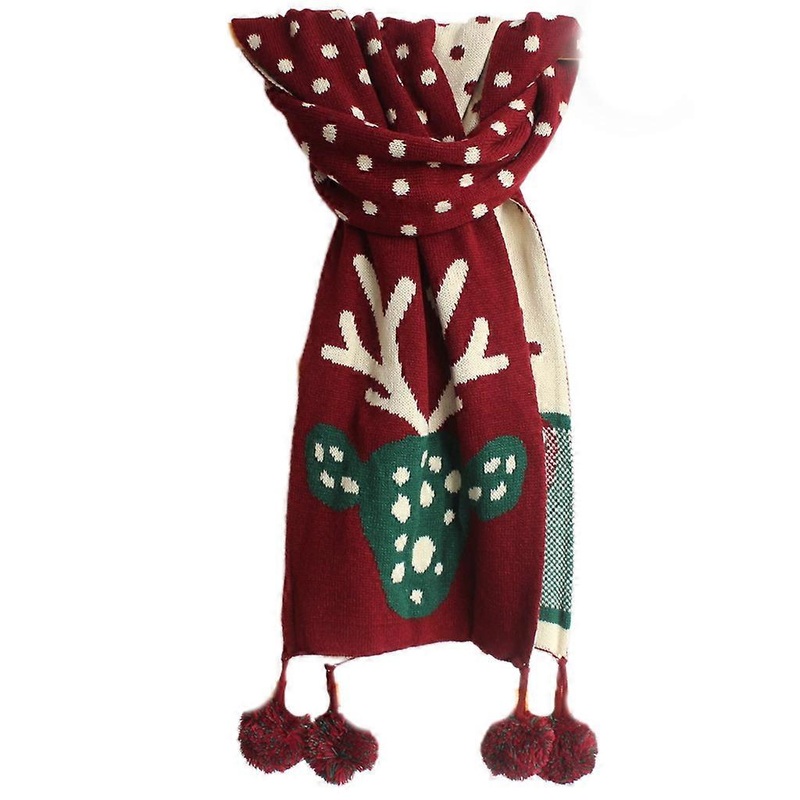 Christmas Gift Pom Poms Scarf For Christmas Lightweight Pom Poms Fringes Red White Green Polka Dot Scarf  Burgundy | Fruugo SG