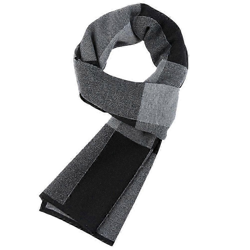 Men’s Cashmere Plaid Winter Scarf Shawl Wrap in Black Grey | Fruugo SG