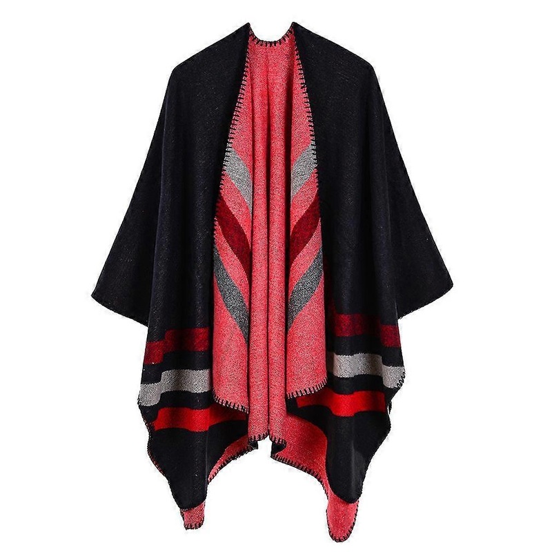Women’s Jacquard Poncho with Strips Blanket Long Shawl Wrap Cardigan Coat Cashmere Feel | Fruugo SG