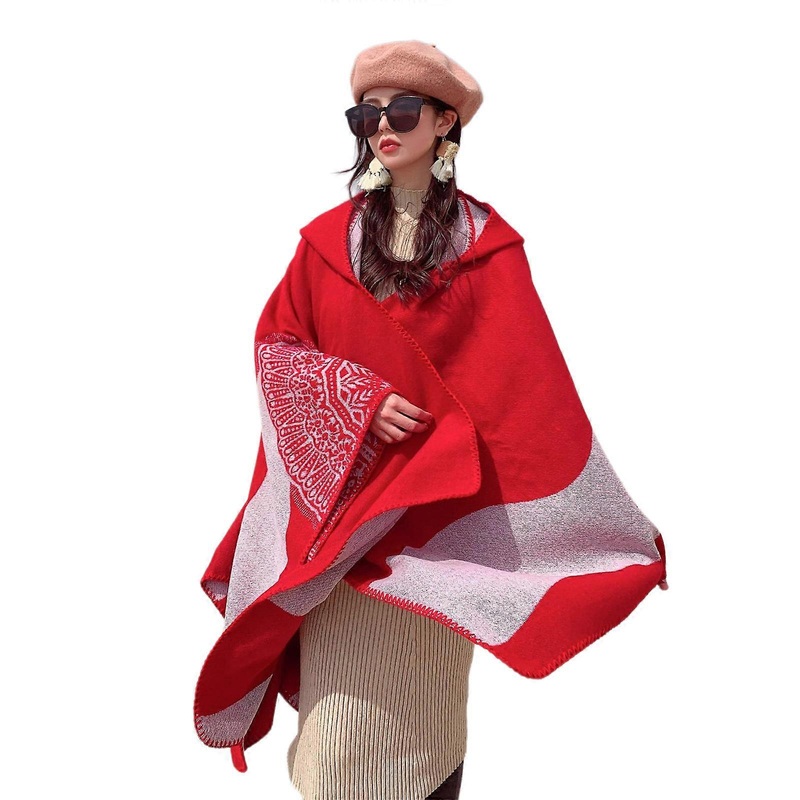 Women Winter Warm Open Front Poncho Sweater Cardigan Bohemian Geometric Floral Shawl Cape Windproof Shoulder Wrap Cloak  Red | Fruugo SG