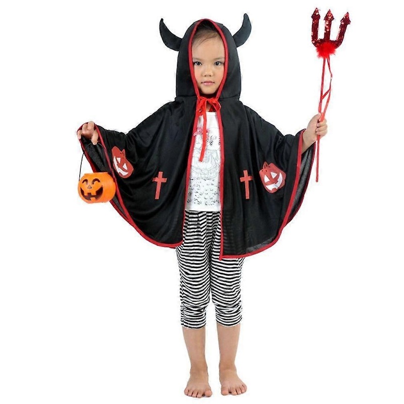 2 Pcs Cospaly Devil Hooded Cloak Set Halloween Pumkin Cape Kids Show Costume | Fruugo SG