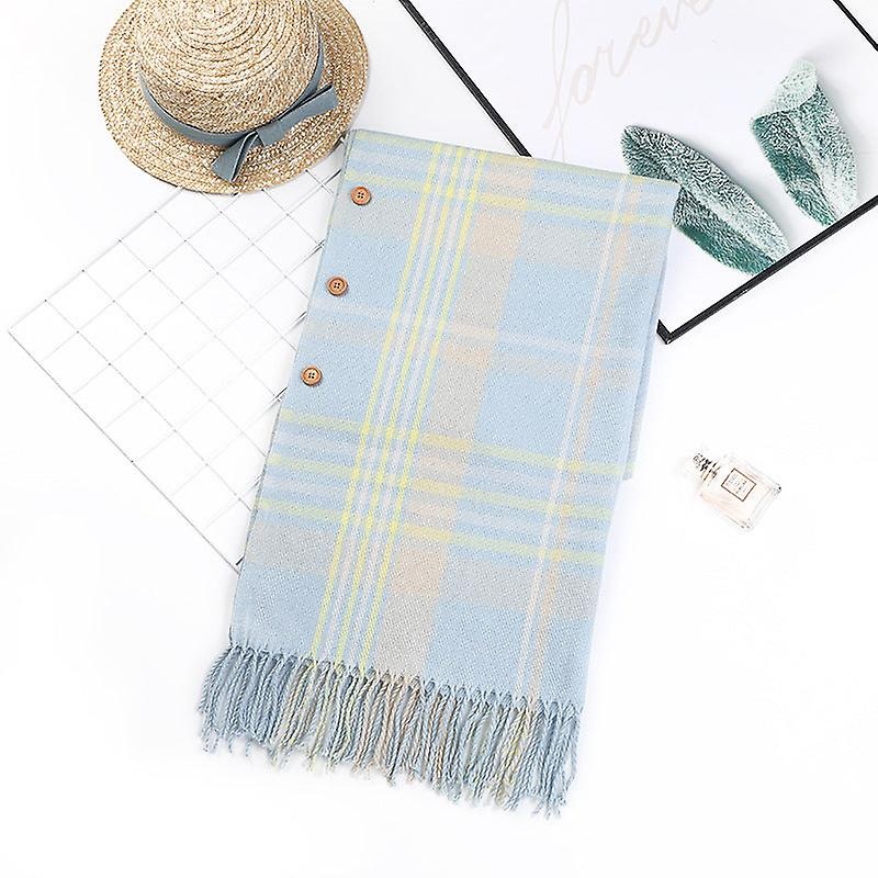 Cashmere Button Women’s Cloak Shawl Korean Style Autumn And Winter Dual-use Thickened Tassel Plaid Scarf | Fruugo SG