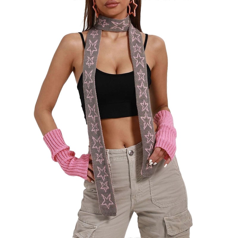 Fashion Five-pointed Star Scarf for Girls Punk Style Y2K Casual Scarf Decorative Accessories Female All Season Neck Wrap  Gray powder group | Fruugo SG